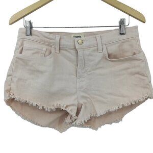 L'Agence Revolve Raw Hem Cutoff Frayed Jean Shorts Size 27 Beige Stretch Booty